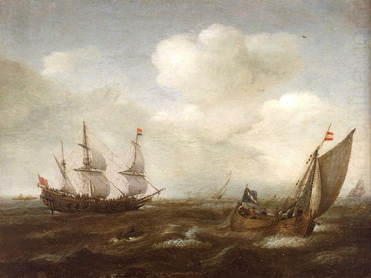 VROOM, Hendrick Cornelisz. A Dutch Ship and a Kaag in a Fresh Breeze china oil painting image